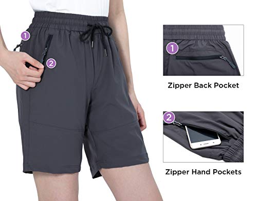 Wespornow Wanderhose-Damen-Kurze Hose Sommerhose Damen Bermuda-Shorts Outdoor Trekkinghose Kurz Leichte Stretch Golf Cargo MTB Hose mit Reißverschlusstaschen (Grau, L)