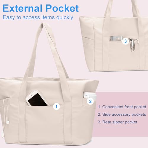 Image of CTWWFS Large Tote Bag for Women with Zipper, Nylon Lightweight Work Tote with 15.6 inch Laptop Sleeve, Nurse Bag for Work College