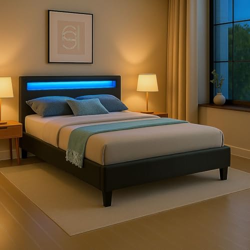 CARO-Möbel Polsterbett MIRASOL mit LED Beleuchtung Einzelbett Kunstlederbett, in schwarz, 120 x 200 cm, inklusive Lattenrost CARO-Möbel Polsterbett MIRASOL mit LED Beleuchtung Einzelbett Kunstlederbett, in schwarz, 120 x 200 cm, inklusive Lattenrost