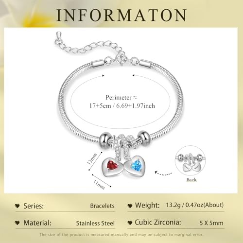 Image of Mom Bracelet Mothers Day Gifts Personalized 2 Birthstone Bracelets for Women Custom 2 Names Bracelets for Her Mothers Bracelet Jewelry for Wife
