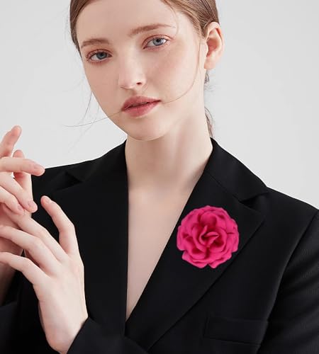 Image of Dainty Peony Rose Flower Brooches Lapel Pins Delicate Elegant Fabric Flowers Brooch Pin for Women Flower Corsage for Wedding Party Accessories Jewelry Gifts100mm