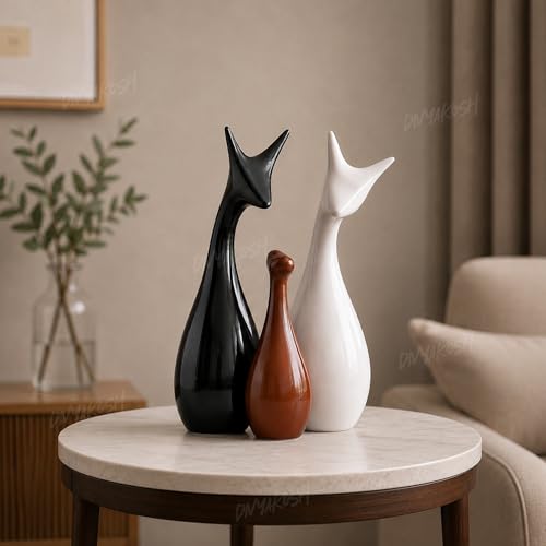 Image of Divyakosh Handmade Home Decoration Item, Ceramic Deer Family, Showpiece (Set of 3) for Living Room Decor, Gift Item, Modern Animal Figurine, Showcase Office Table Decor Housewarming