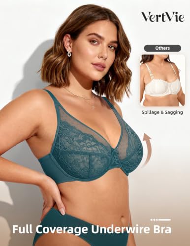 Image of Vertvie Minimizer Bra for Women Underwire Full Coverage | Supportive for Heavy Breasts, Unlined Soft Lace, Lightweight, Comfortable, Adjustable, Flattering for Plus Size Everyday Wear