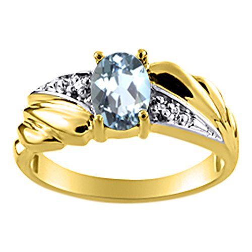 Anillo para mujer de aguamarina y diamante chapado en oro amarillo y plata Anillo para mujer de aguamarina y diamante chapado en oro amarillo y plata