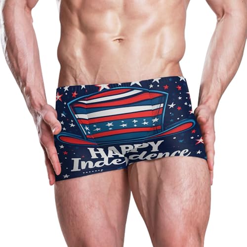 American Flag July 4th Independence Day Hat Mens Swim Trunk Swimwear Swim Brief Square Leg Board Short S S04068332