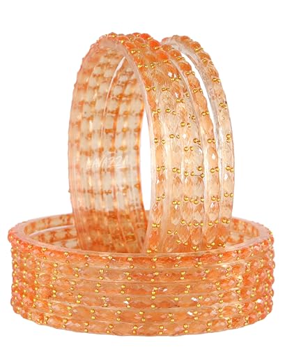 Image of LAVAZZA Raindrop Glass Bangles Set For Women & Girls with Zircon Diamond Stone & Beads | Trendy Transparent Crystal Glass Bangles | Fancy Kanch ki Chudi Set | Bangles for Wedding, Party- Set of 12