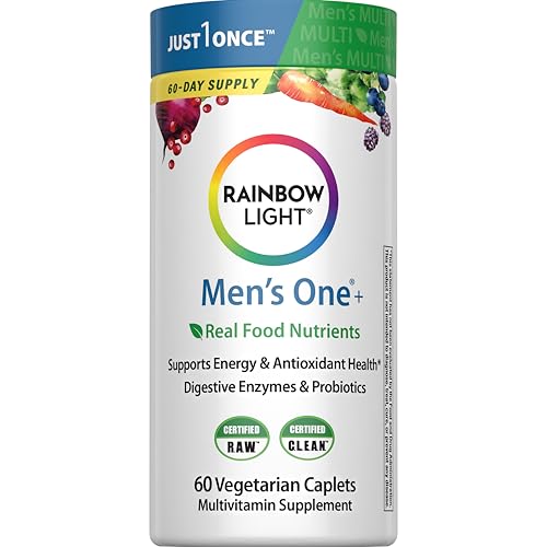 Rainbow Light Mens One Multivitamin, Men's Daily Multivitamin Provides High-Potency Immune Support, With Vitamin C, Vitamin D and Zinc, Vegetarian, 60 Count