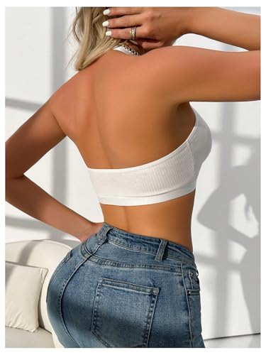 Image of SOLY HUX Bras for Women Halter Lace Front Closure Bralette | Wireless Bra, Deep V Neck, Triangle
