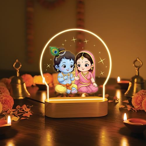 Image of Giftplease Radha Krishna LED night light spiritual home decor gift Janmashtami mandir decoration puja room office desk cute religious anniversary housewarming birthday devotional warm light GL 18