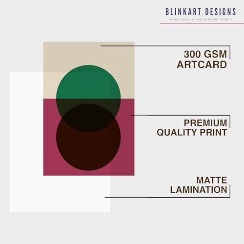 Image of BLINKART Vintage Bauhaus Retro Geometric Aesthetic Poster Gallery | Colorful Wrap Framed For Home Office Studio Living Room Modern Art Studio Decoration Abstract Shapes | (d142) | 13x10 Inch