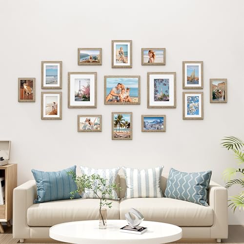 Image of Vittanly 15 Pack Picture Frames Collage Wall Decor, Multi Sizes Including 3pcs 8x10, 6pcs 5x7 and 6pcs 4x6 Photo Frames, Gallery Frame Set for Wall or Tabletop Display, Light Wood