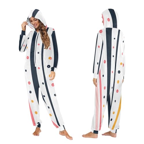 Pijama de una pieza blanco con capucha y cremallera en forro polar de rayas 5