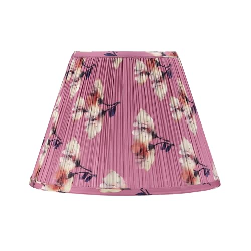 Image of Aspen Creative 33177, Hardback Empire Transitional Spider Lamp Shade, Mushroom Pleated Pink with Yellow Floral Print Designed Fabric, 8 inch Top x 15 inch Bottom x 11 inch Slant Height