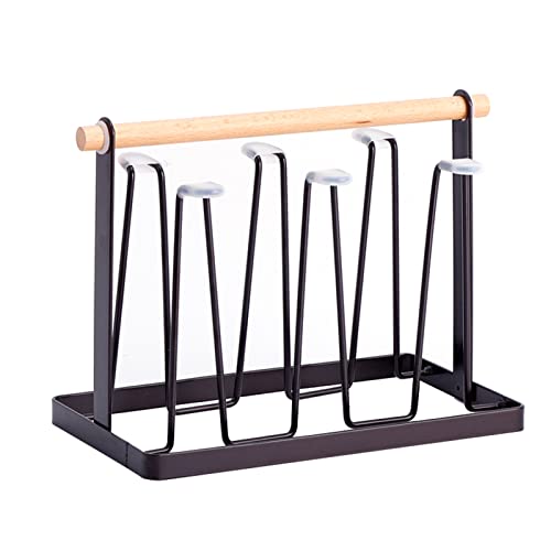 Tomotato Scola Bicchieri, Portabicchieri per 6 Bottiglia Vetro e Tazza, Stendibottiglie con Ganci Protettivi in ​​Silicone, Tazze Asciugatura Rack per Ufficio e Casa(Nero)