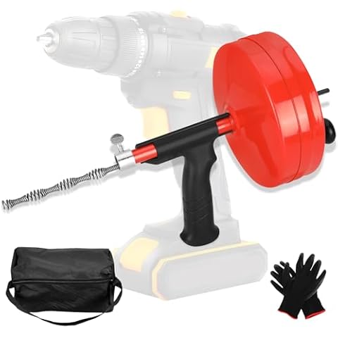 50 Foot Drain Auger,Use Manually or Drill Powered,Heavy Duty Flexible Plumbing Snake,With Gloves and Storage Bag,for Kitchen Sink, Shower Drain,Drainage Pipes Cover
