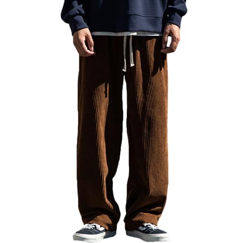 Rexcyril Men's Baggy Wide Leg Loose Fit Corduroy Pants Elastic Waist Straight Relaxed Drawstring Sweatpants