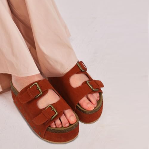 Image of MICIFA Women's Suede Platform Sandals Cork Buckled Band Platform Sandals Clogs Slip On Flatform Slides Shoes