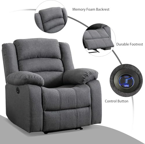 Image of EBELLO Classic Power Recliner Chair, Oversized Electric Overstuffed Chair with Soft Cushion and Back, Sofa with Comfortable Armchair, Gray