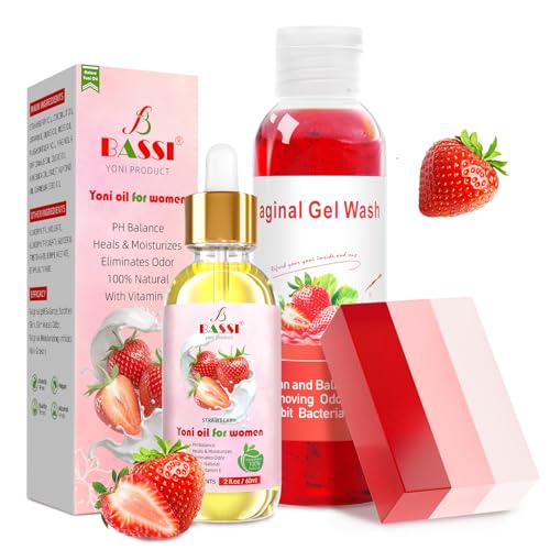 Image of Feminine Wash & Yoni Oil & Yoni Soap Set for Women, Yoni Wash for Vaginal Ph Balance Remove Odor Moisturizing, 5.07 Feminine Wash & 2 Fl.Oz Organic Essential Oil & 3.53oz Feminine Care Soap Strawberry