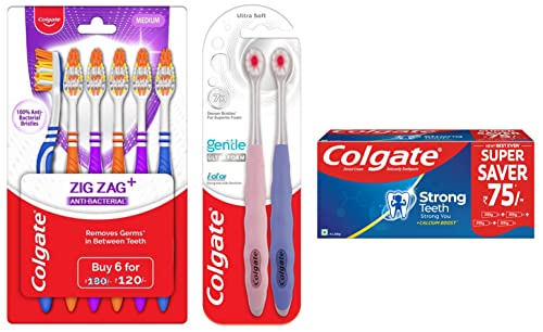 Image of Colgate Strong Teeth Cavity Protection Multicolor Kid Toothpaste, Toothpaste With Calcium Boost, 800Gm & Gentle Ultrafoam Ultra Soft Bristles & Zigzag
