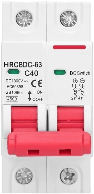 Circuit Breaker 2P DC 1000V Overload Protection Switch 6A 10A 16A 20A 25A 32A 40A 50A 63A for Photovoltaic PV System(1P,25A)