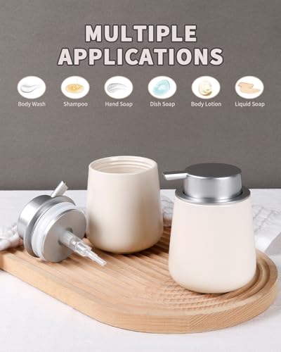 Image of BosilunLife Hand Soap Dispenser - Beige & Grey 12Oz Ceramic Soap Dispenser Bathroom Refillable Liquid Dispenser for Dish Soap with Easy-to-Press Pump
