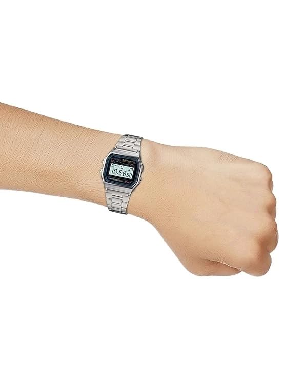 Image of Vintage A-158WA-1Q Digital Black dail Dial Unisex Watch Silver Metal Strap (D011)