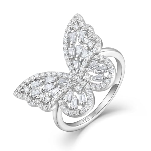STARCHENIE Butterfly Ring for Women 925 Sterling Silver Cubic Zirconia Rings Size 10