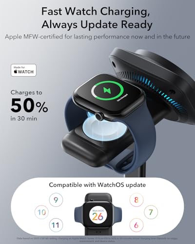 Image of ESR for 3 in 1 Charging Station, Qi2.2 Certified 25W MagSafe Charger Stand with CryoBoost, Phone-Cooling Fast Charging Station, for iPhone 17 /16 with iOS 26, AirPods, Apple Watch, Black