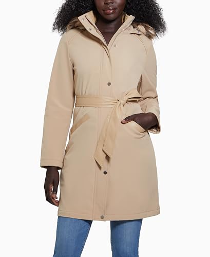 Amazon.com: GUESS Womens Softshell Hoodie Belt Parka, Herb Tan