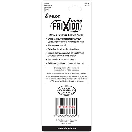 Image of Pilot FriXion Point Erasable Gel Pens, Extra Fine Point, 2-Pack, Blue Ink (31577)