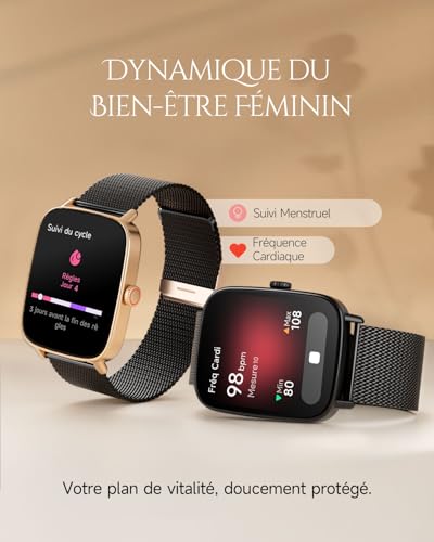 Montre connectée santé cardio sommeil étanche IP68 compatible Android iOS noir