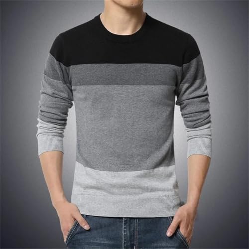 Men Crew Neck Striped Casual Sweater Long Sleeve Slim Knit Thick Warm Pullover Jumper2