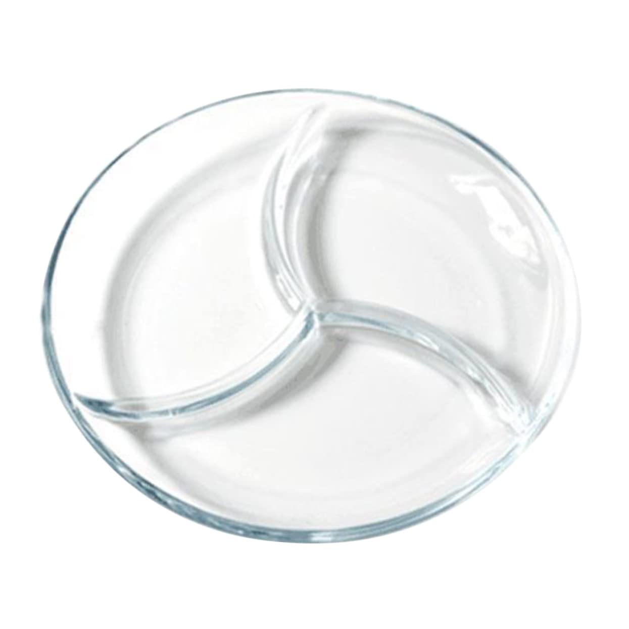 Mikinona Plat Divisé Plateau à Collation en Verre Trempé 3 Compartiments pour Réchauffer les Aliments, Séparation des Portions, Repas en Famille
