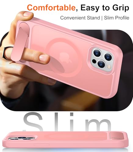 Image of Magnetic Compatible with iPhone 12 Case & iPhone 12 Pro Case, [Built-in Invisible Kickstand][Compatible with MagSafe][Military Grade Shockproof] Slim Translucent Matte Phone Case 6.1 inch