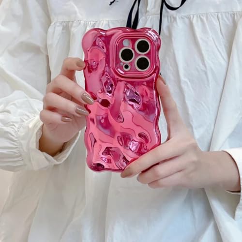 Coque iPhone 13 Pro motif vague relief 3D Rose Red tendance