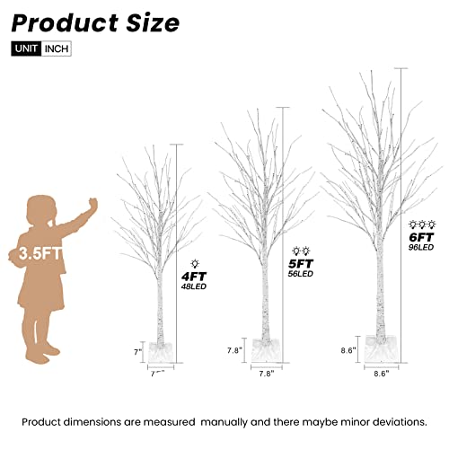 Hooseng LED Lighted Tree Lamp,3 Pieces Birch Tree with Lights,4ft 5ft 6ft for Summer Wedding Festival Party Garden Christmas Holiday Indoor Outdoor Decor,Warm White