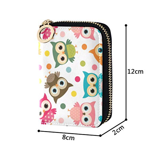 MOYYO RFID Credit Card Holder Case Cute Colorful Bird Owls Leather Printed Zipper Card Case Wallet for Women Girls4