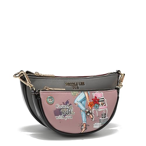 Nicole Lee Crossbody Women's Bag - Fashion Print Faux Leather 2 Piece Bag Shoulder Chain Strap Small Purse Set3