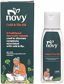 Novy Cold & Flu Instant Relief Oil | 100% Natural | Indian Ayurvedic Herbal Oil | Effective Against Cold, Sore Throat, Fever, Headache, Infections | 15 ml