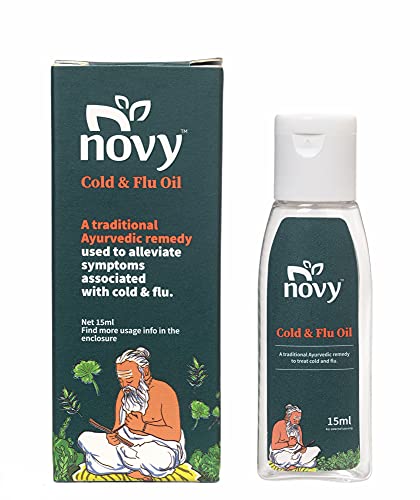 Novy Cold & Flu Instant Relief Oil | 100% Natural | Indian Ayurvedic Herbal Oil | Effective Against Cold, Sore Throat, Fever, Headache, Infections | 15 ml