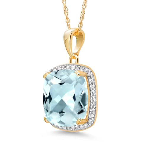 Gem Stone King Solid 10K Gold 12MM Cushion Cut Gemstone Birthstone and White Created Sapphire Halo Pendant Necklace | Gold Necklace For Women | With 18 Inch Gold Chain4
