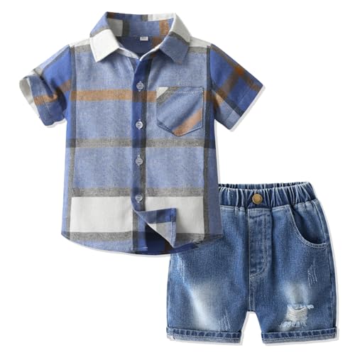 Chemise carreaux et short jeans 2 pièces pour été bébé garçon