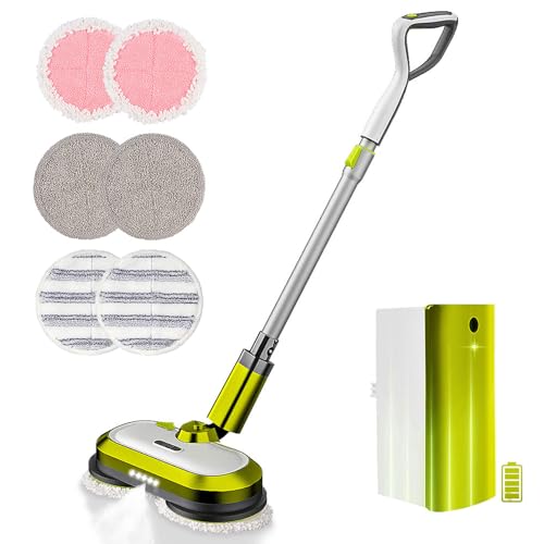 VMAI Cordless Electric Spin Mop with LED Headlight, Water Spray, 300ml Water Tank & Plastic Head,