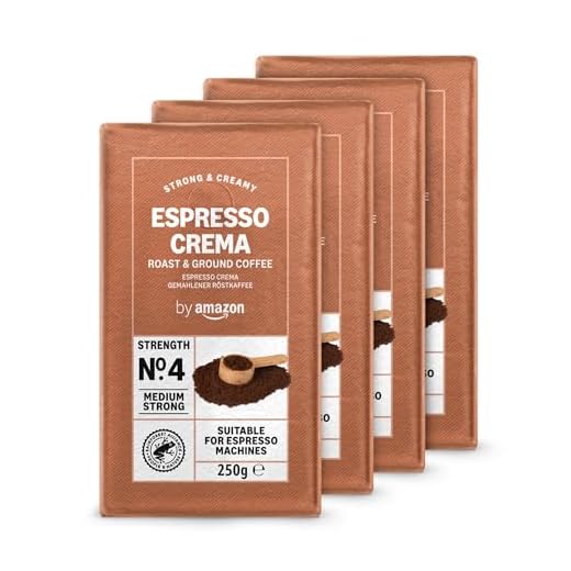 by Amazon Café moulu Espresso Crema, Torréfaction Moyenne, 250g, Lot de 4 - Certifié Rainforest Alliance