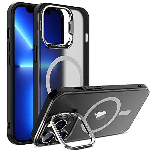 Magnetisch für iPhone 13 Pro Hülle Kompatibel mit Magsafe, iPhone 13 Pro Case Matt Dünn mit Ständer, Handyhülle Kameraschutz Leicht Weich Anti-Fingerabdruck Kratzfeste Stoßfest Schutzhülle Schwarz Cover