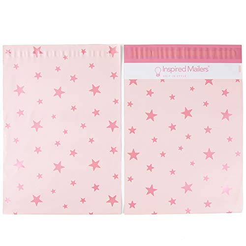 Image of Inspired Mailers - Poly Mailers Variety Pack of 30 (10 Each: 6x9, 10x13, 14.5x19 Sizes) - Rose Gold Stars Deluxe - Shipping Envelopes - Mailing Bags