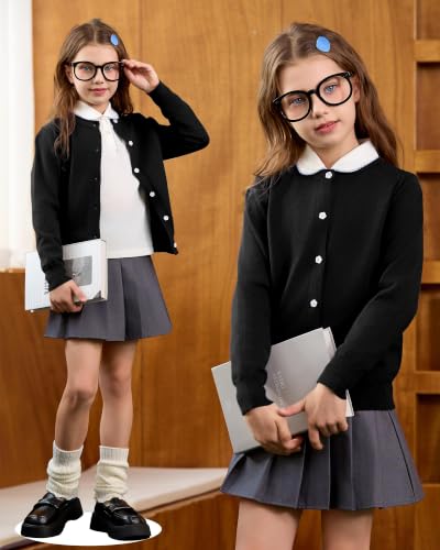 Image of Girls Cardigan Sweater School Uniforms Toddler Long Sleeve Button Knit Solid Sweaters Tops
