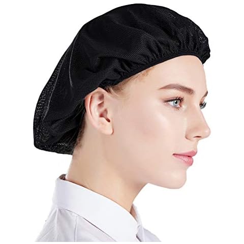 Nanxson 5pcs Unisex Elastic Chef Hat Mesh Cap Kitchen Cooking Chef Cap Mesh Food Service Hair Nets CF9023 Black Cover