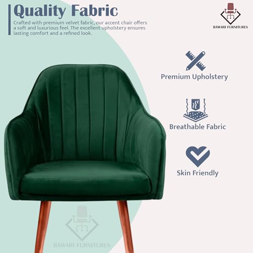 Image of Set of 2 Accent Chair for Living Room | Modern Armchair in Soft Velvet Fabric with Sturdy Legs | Premium Chair for Home Living Room Bedroom Restaurent | (Bronze Legs, Green)